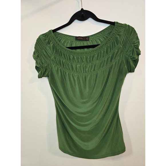 The Limited Tops - Ruched Green Satin Top XS The Limited Satin Fairycore Goblincore‎ Flowy